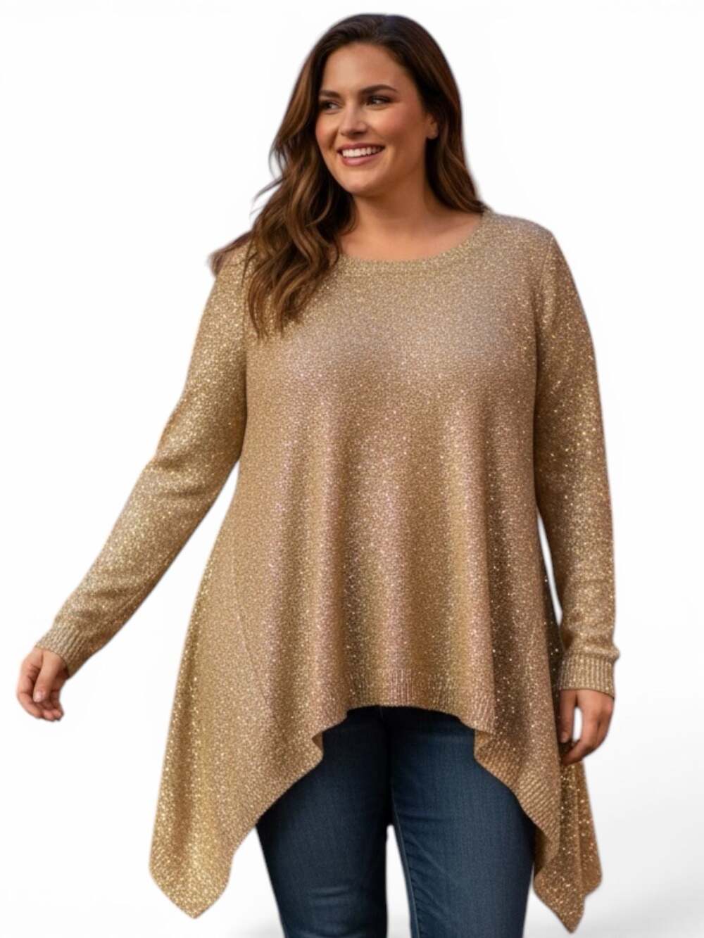 Midnight Velvet Gold Sequin Knit Sweater Size 2X